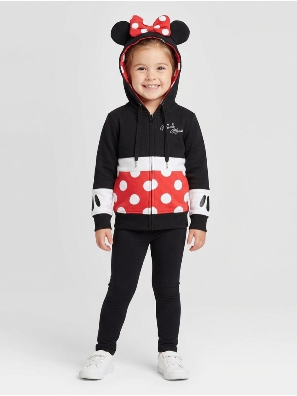 Disney Girls Minnie Mouse Black, Red & White Hooded Zip-Up